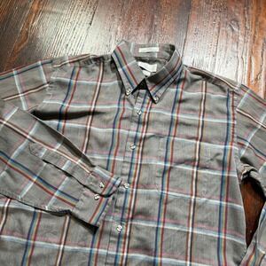 Vintage 70s Arrow Brigade Shirt Mens L Gray Plaid Paper Thin Button Down